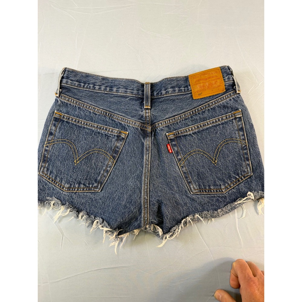 Levis Premium 501 Original Cut Off Denim Shorts Blue High Waisted W27 32317-0105 - Picture 10 of 14